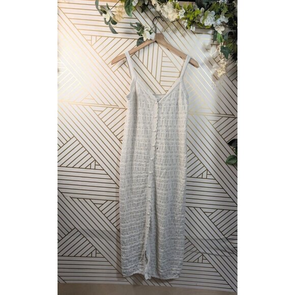 MNG Women's Crotchet Midi Dress White Button Up Sleeveless Size Medium READ - Picture 1 of 12